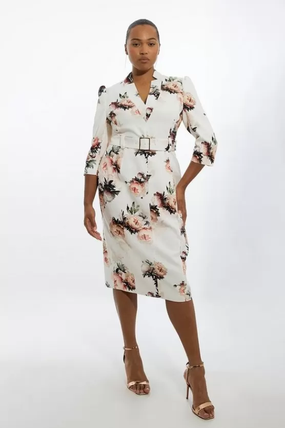 Fashion Karen Millen Plus Size Viscose Satin Back Crepe Peony Forever Midi Dress floral