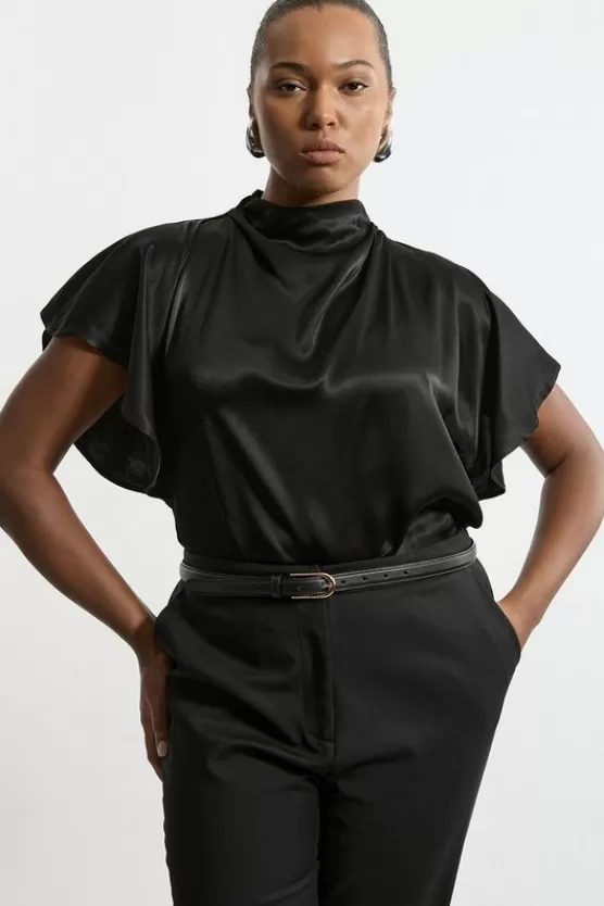 Outlet Karen Millen Plus Size Viscose Satin High Neck Woven Blouse black