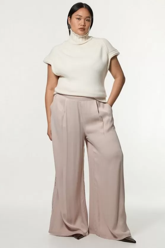 Cheap Karen Millen Plus Size Viscose Satin Wide Leg Woven Pants silver