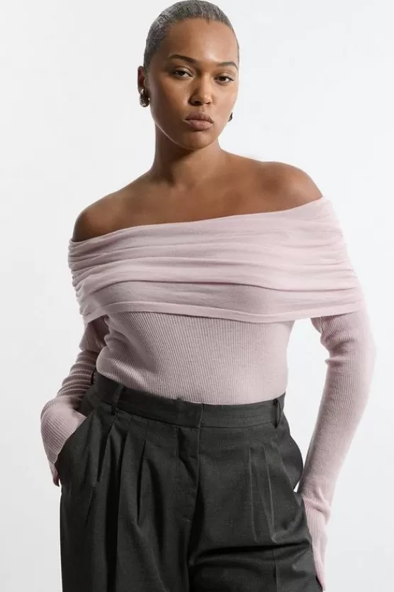 Flash Sale Karen Millen Plus Size Wool Blend Ballet Off The Shoulder Knit Top mauve