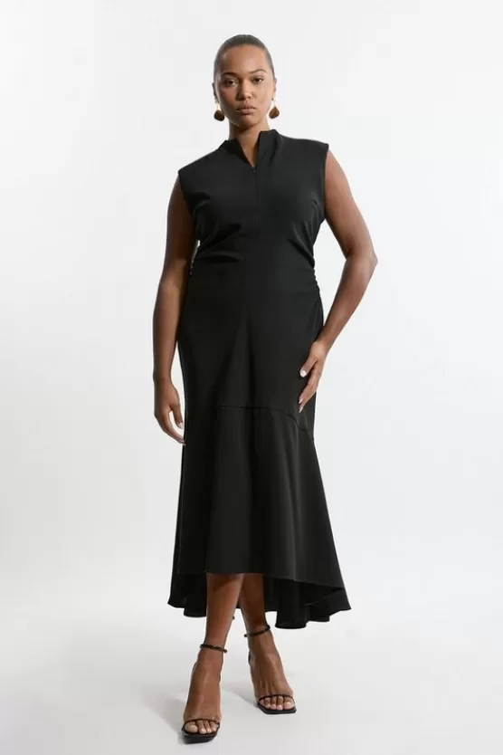 Best Karen Millen Plus Soft Tailored Ruched Waist Sleeveless Midi Dress black