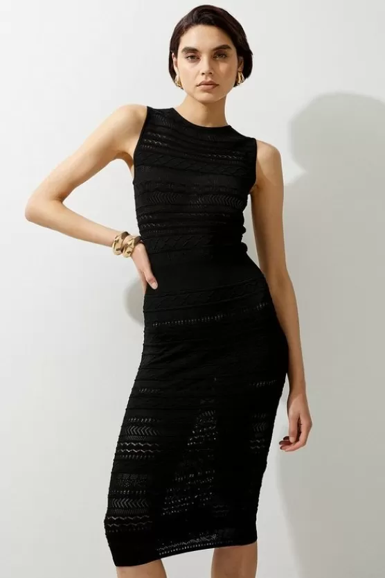 Store Karen Millen Pointelle Knit Racer Midi Dress black