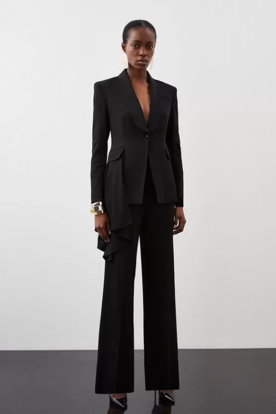 Hot Karen Millen Polished Viscose Drape Side Single Breasted Tailored Jacket & Trouser Set black
