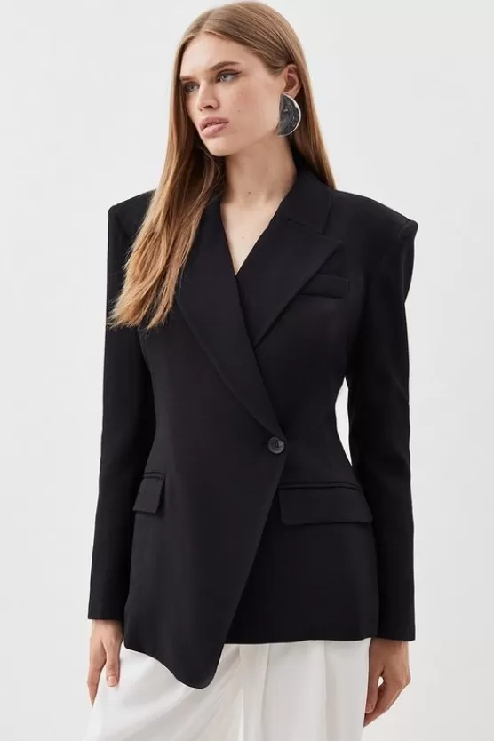 Cheap Karen Millen Polished Viscose Strong Shoulder Tailored Blazer & Trouser Set ivory