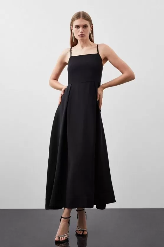 Discount Karen Millen Polished Viscose Tailored Full Skirt Midi Dress black