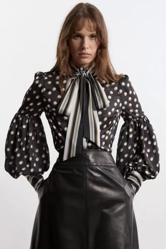 Best Karen Millen Polka Dot Woven Balloon Sleeve Blouse mono