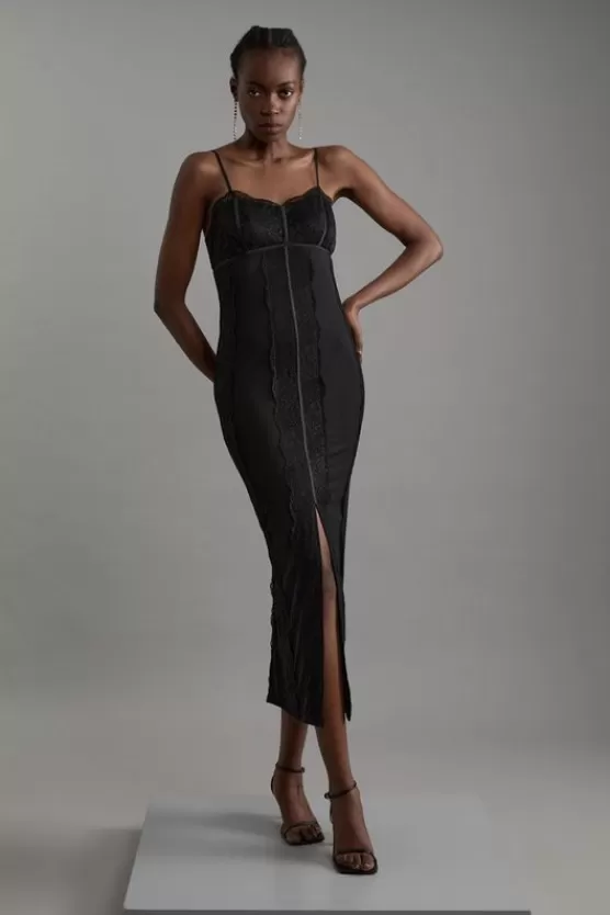 Online Karen Millen Ponte And Lace Strappy Maxi Dress black