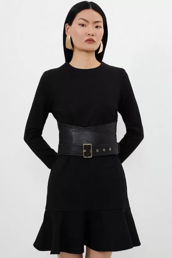 Best Karen Millen Ponte And Pu Mix Buckle Detail Mini Dress black