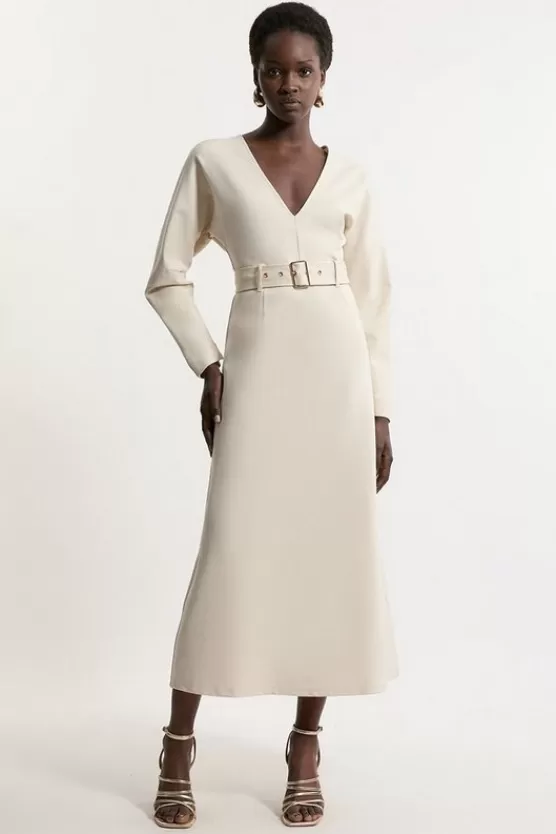 Fashion Karen Millen Ponte Belted Midi Dress cream