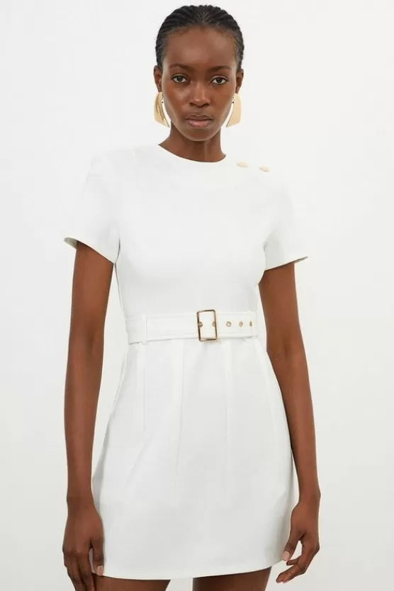 Fashion Karen Millen Ponte Belted Mini Dress ivory