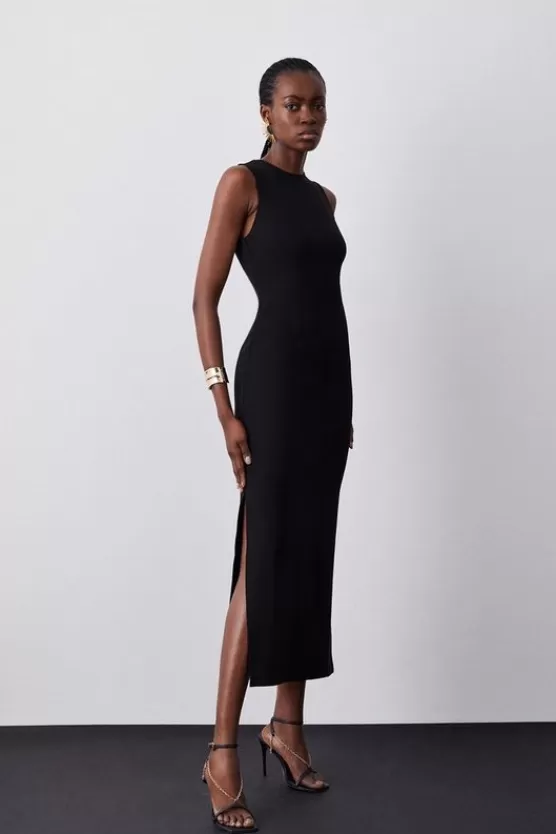 Shop Karen Millen Ponte Crew Neck Maxi Dress black