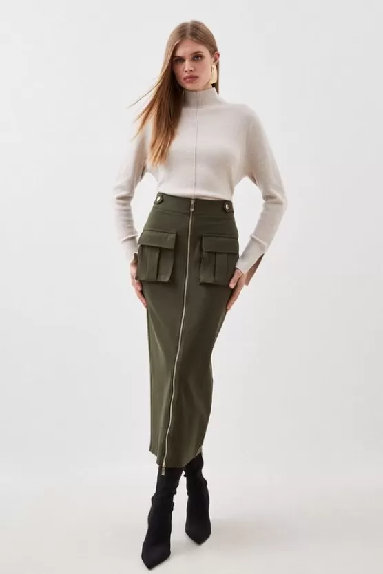 Best Karen Millen Ponte Hardwear Midi Skirt khaki