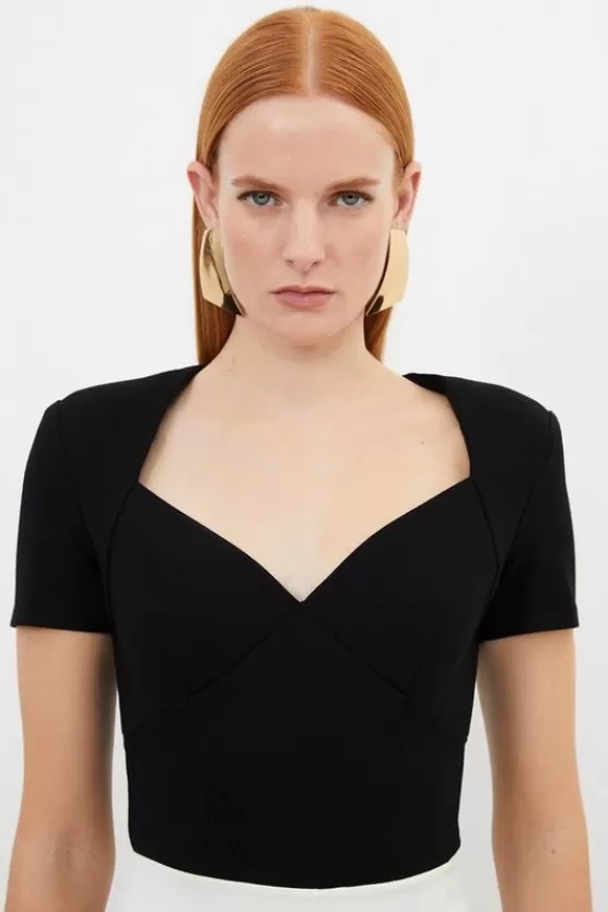 Cheap Karen Millen Ponte Short Sleeve Bodysuit black