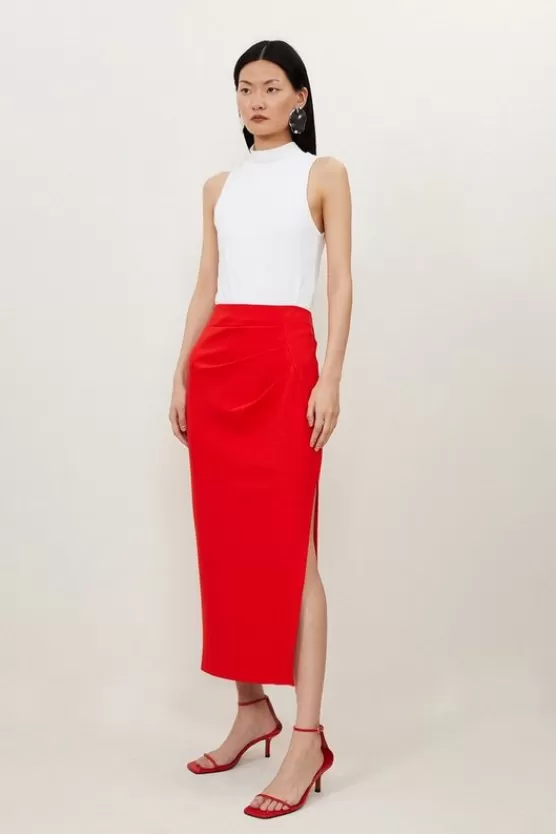 Fashion Karen Millen Ponte Side Split Maxi Skirt red