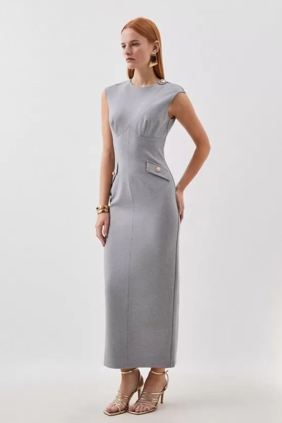 Fashion Karen Millen Ponte Structured Pencil Midi Dress greymarl