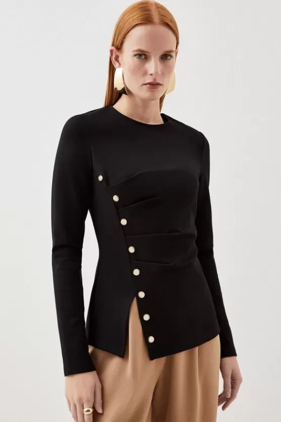 Discount Karen Millen Ponte Tuck Long Sleeve Top black