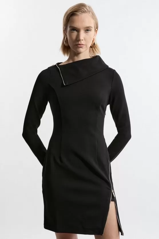 Fashion Karen Millen Ponte Zip Neck Mini Dress black