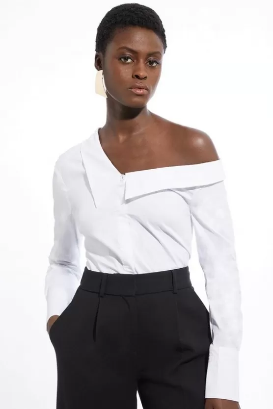 Best Sale Karen Millen Poplin Asymmetric Longline Woven Shirt white