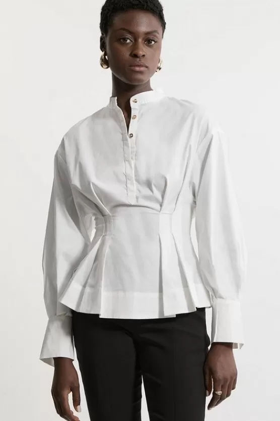 Discount Karen Millen Poplin Balloon Sleeve Pintuck Woven Shirt white