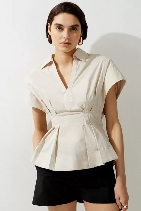 Store Karen Millen Poplin Balloon Strong Shoulder Woven Shirt stone