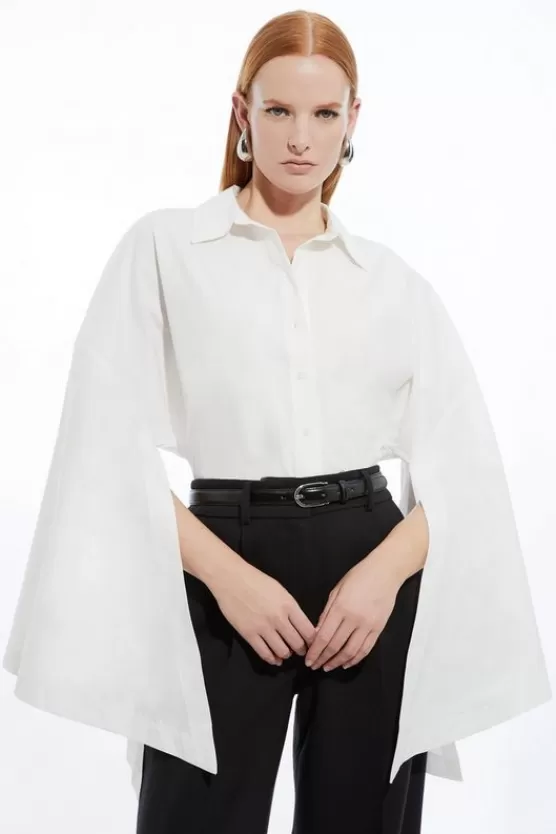 Clearance Karen Millen Poplin Statement Sleeve Tailored Shirt ivory