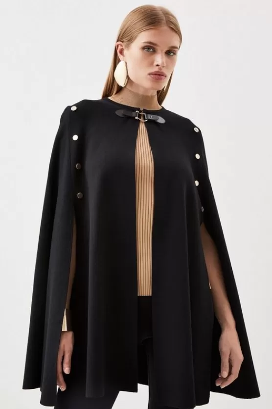 Clearance Karen Millen Popper Detail Knit Cape black