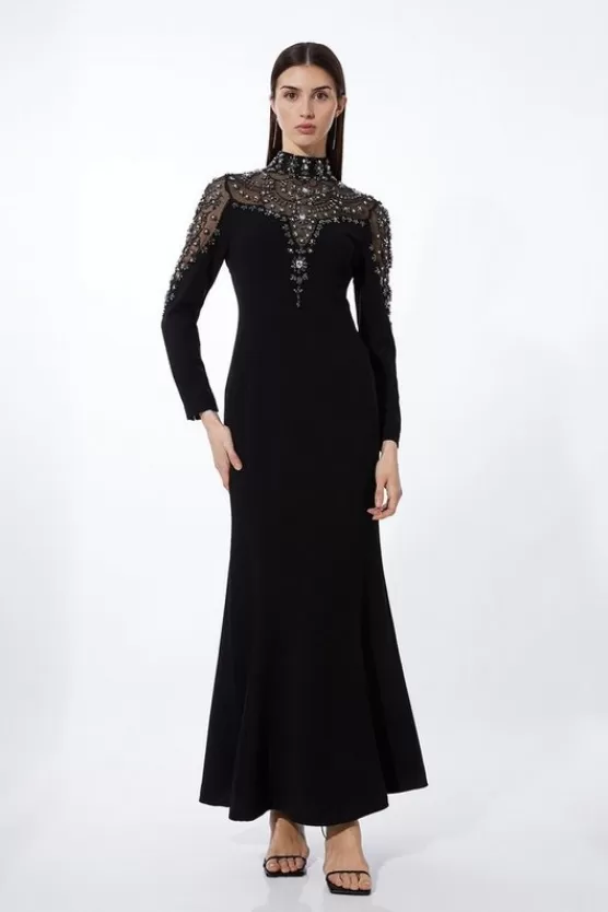 Online Karen Millen Premium Crystal Embellished Woven Maxi Dress black