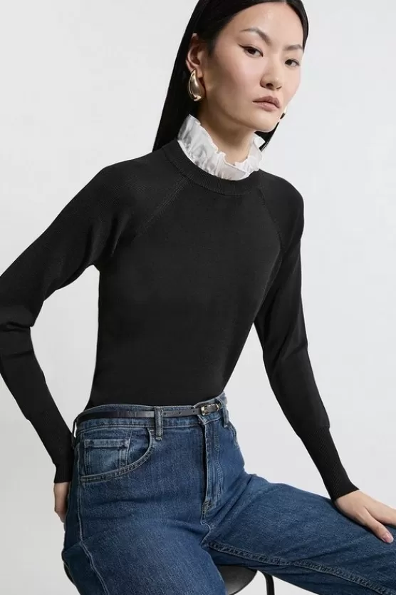 Shop Karen Millen Premium Drape Knit Sweater With Removable Woven Frill Collar black