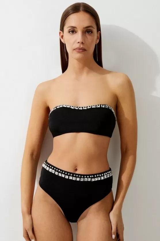 New Karen Millen Premium Embellished Bandeau Bikini Set black
