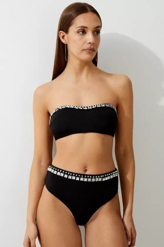 Shop Karen Millen Premium Embellished Bandeau Bikini Top black