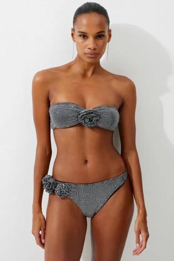 Hot Karen Millen Premium Embellished Rosette Bikini Bottoms black