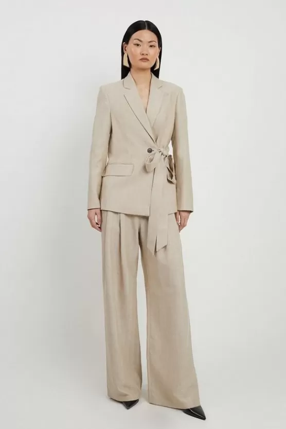 Clearance Karen Millen Premium Herringbone Linen Tailored Suit natural