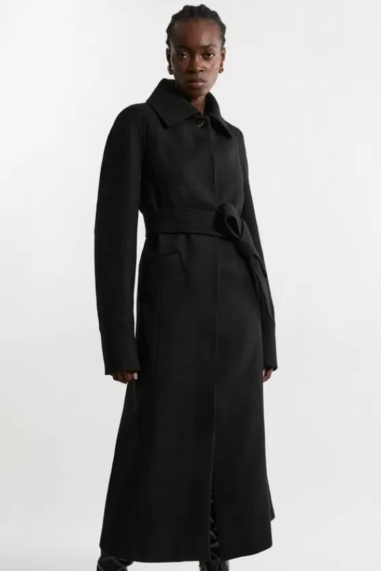 Cheap Karen Millen Premium Italian Manteco Wool Belted Tailored Duster Trench Maxi Coat black