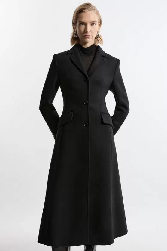 Cheap Karen Millen Premium Italian Manteco Wool Full Skirted Tailored Midaxi Coat black