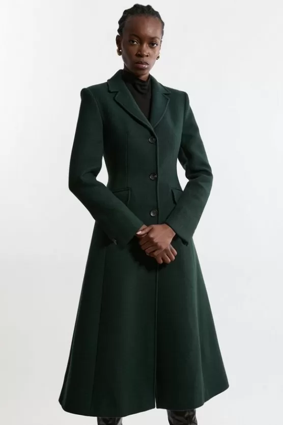Best Karen Millen Premium Italian Manteco Wool Full Skirted Tailored Midaxi Coat forest