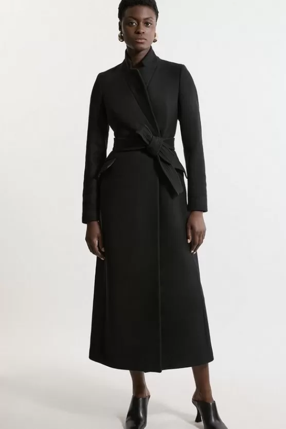 Cheap Karen Millen Premium Italian Manteco Wool Investment Notch Neck Tailored Midaxi Coat black