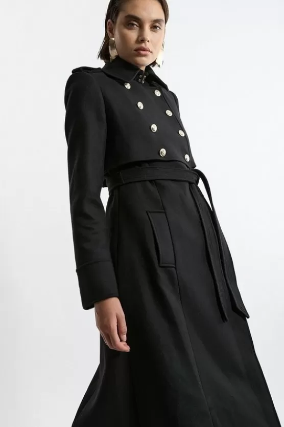 Store Karen Millen Premium Italian Manteco Wool Military Shelf Tailored Midaxi Coat black