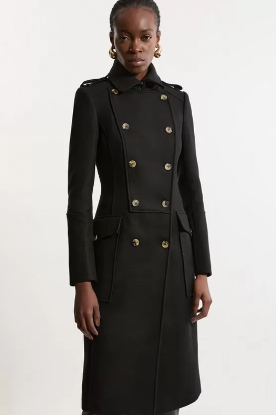 Discount Karen Millen Premium Italian Manteco Wool Military Tailored Midi Coat black