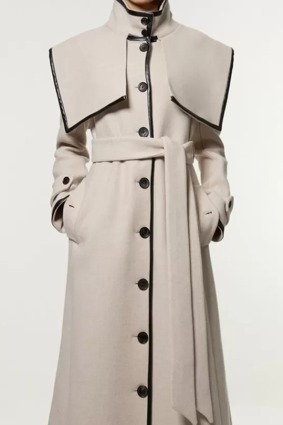 Store Karen Millen Premium Italian Wool Storm Flap Belted Tailored Midaxi Coat oatmeal