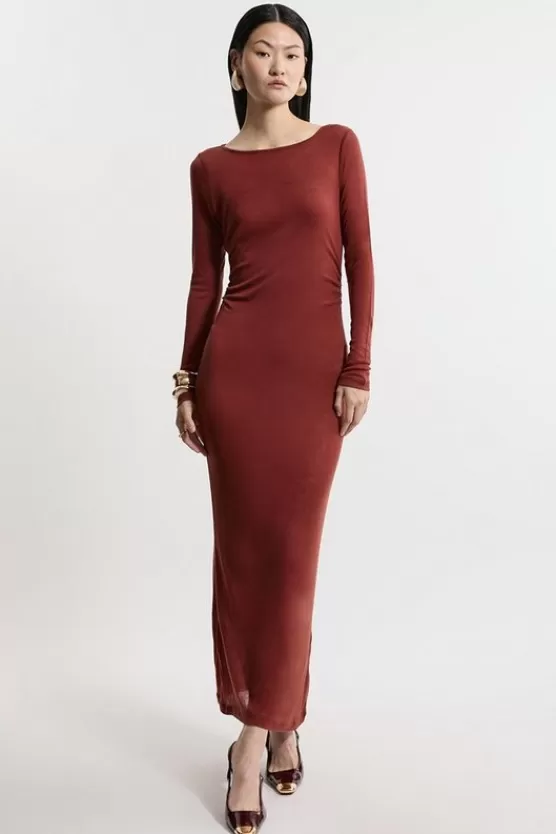 Hot Karen Millen Premium Jersey Wool Blend Maxi Dress toffee