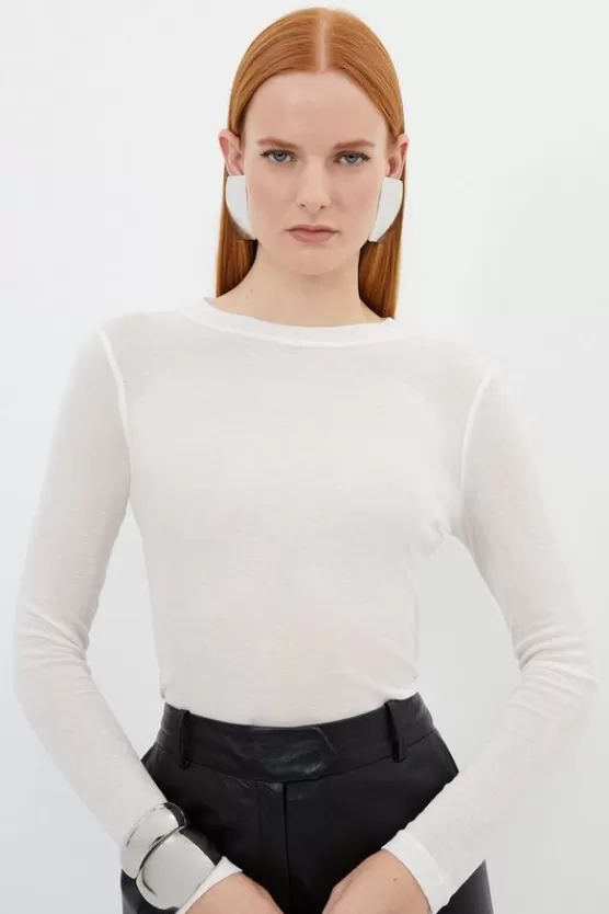 Shop Karen Millen Premium Jersey Wool Blend Top ivory