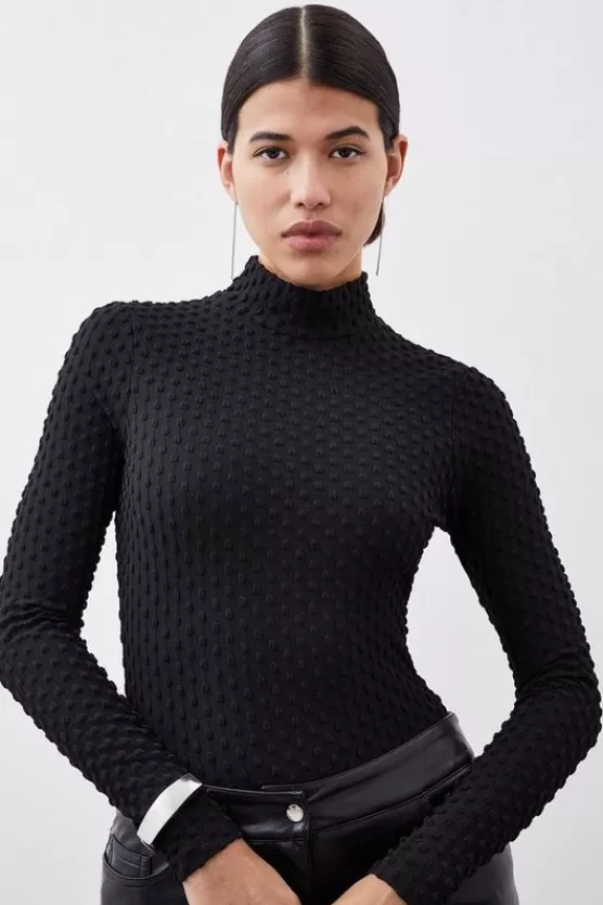 Outlet Karen Millen Premium Textured Jersey Turtleneck Top black