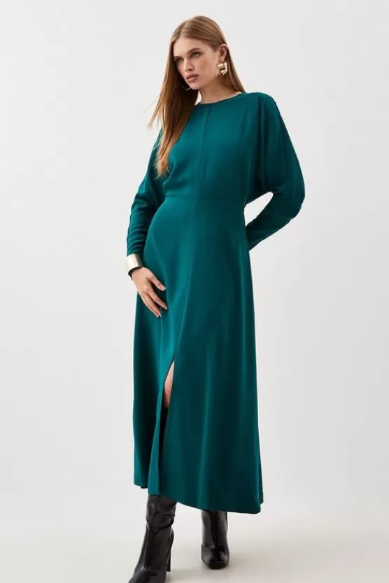 Online Karen Millen Premium Woven Viscose Crepe Long Sleeve Midi Dress green