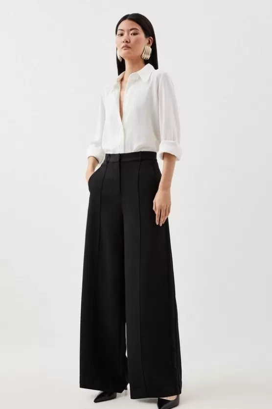 Clearance Karen Millen Premium Woven Viscose Crepe Wide Leg Pants black