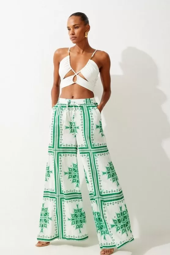 Flash Sale Karen Millen Printed Cotton Voile Beach Pants green