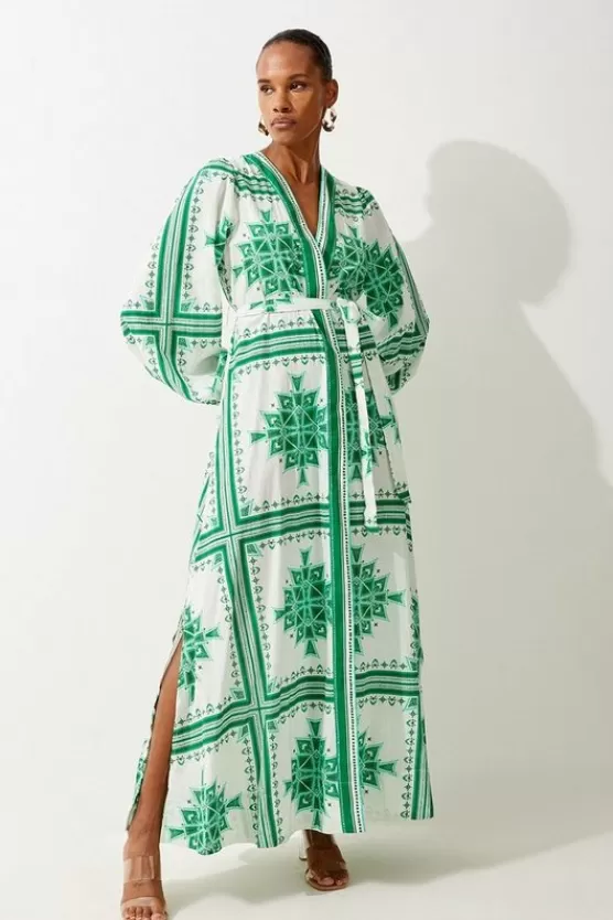 Flash Sale Karen Millen Printed Cotton Voile Maxi Beach Dress green