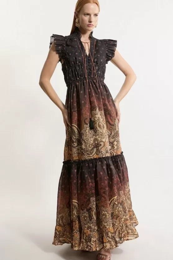 Best Karen Millen Printed Paisley Print Cotton Woven Maxi Dress desertyellow