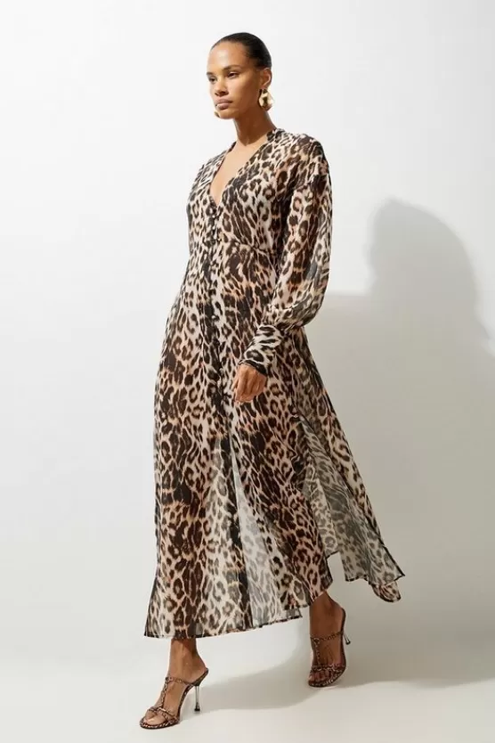 Shop Karen Millen Printed Viscose Maxi Beach Dress animal