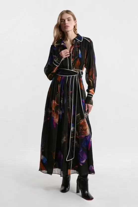 Clearance Karen Millen Printed Viscose Placed Woven Maxi Dress floral