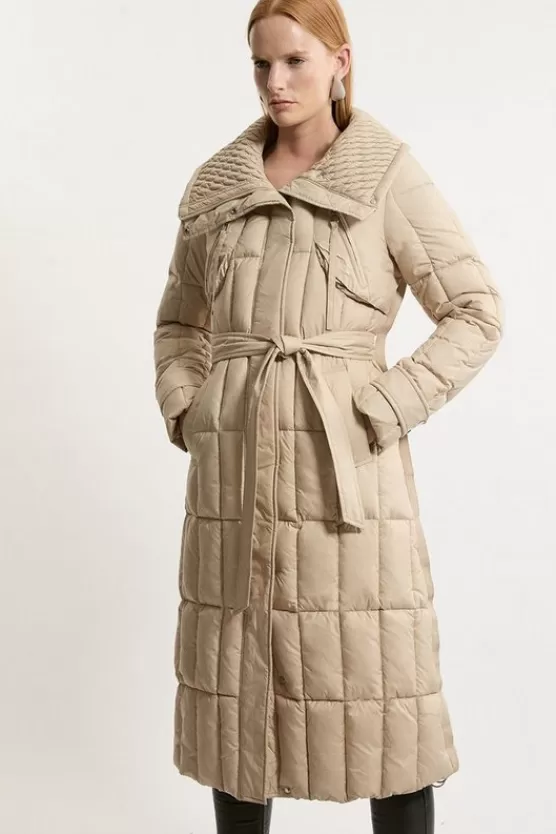 Hot Karen Millen Quilted Belted Puffer Coat camel